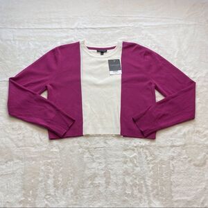 TopShop Long Sleeve Cropped Fuchsia/White Knit Crew Neck Top New With Tags